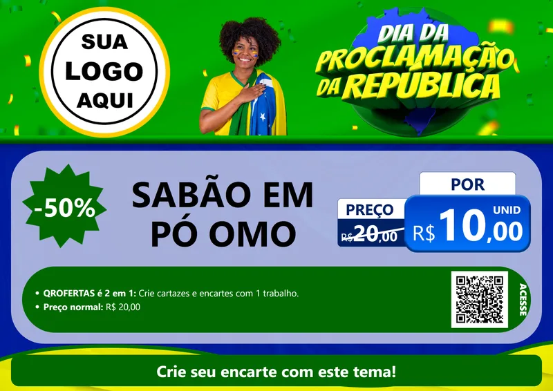 Modelo de Cartaz para Cartaz A4 Horizontal com o tema Dia Da Proclamação Da República para Produtos de Limpeza