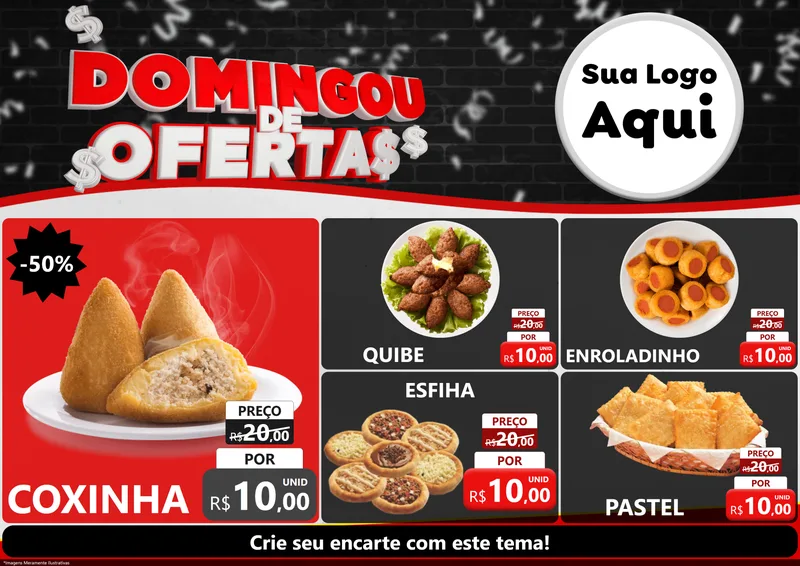 Modelo de Encarte para Encarte A4 Horizontal com o tema Domingou de Ofertas para Salgadaria