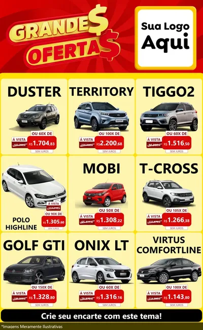 Modelo de Encarte para Encarte Grande com o tema Grandes Ofertas para Concessionaria de Carros