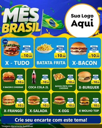 Modelo de Rede Social para Feed Instagram com o tema Mês do Brasil para Hamburgueria