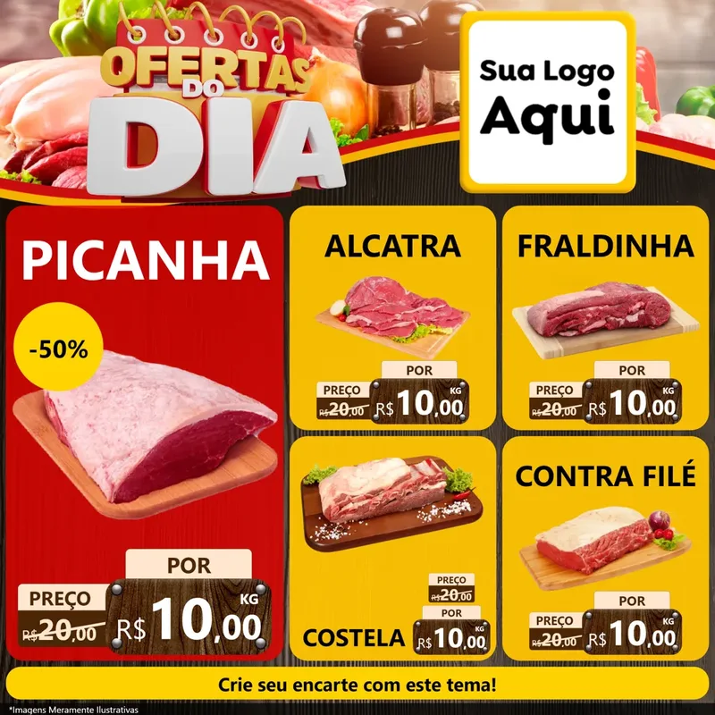 Modelo de Rede Social para Feed Facebook com o tema Ofertas do Dia para Açougue