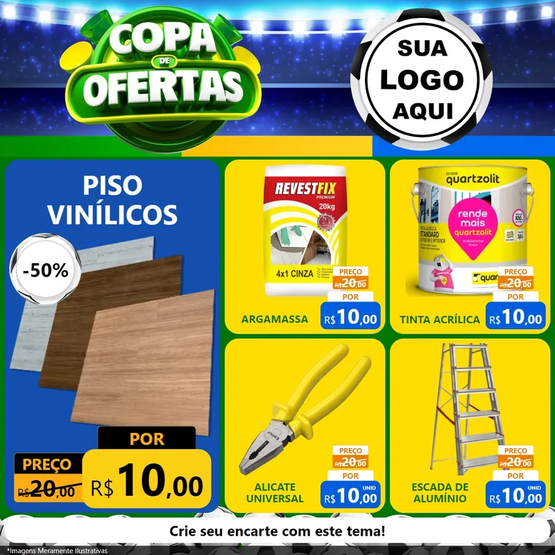 Modelo de Rede Social para Feed Facebook com o tema Copa de Ofertas para Material para Construção