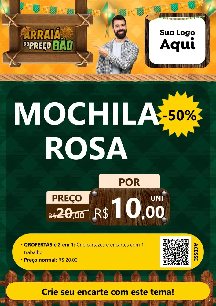 Modelo de Cartaz para Cartaz A4 Vertical com o tema Arraiá do preço bão para Papelaria