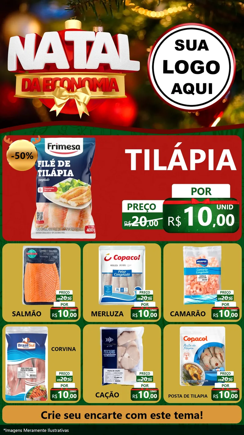 Modelo de Rede Social para Stories com o tema Natal da Economia para Peixaria