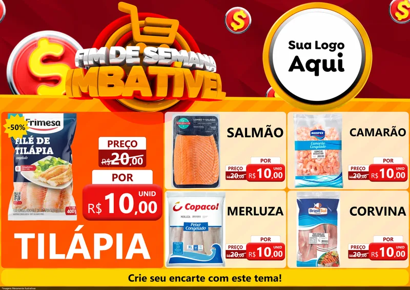 Modelo de Encarte para Encarte A4 Horizontal com o tema Fim de Semana Imbatível para Peixaria