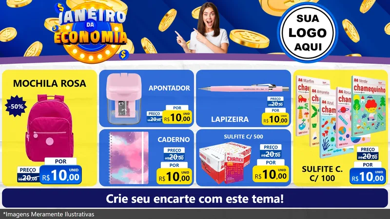 Modelo de TV para TV Horizontal com o tema Janeiro da Economia para Papelaria