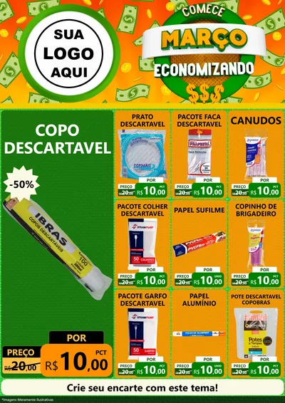 Modelo de Encarte para Encarte A4 Vertical com o tema Comece Março Economizando para Embalagens