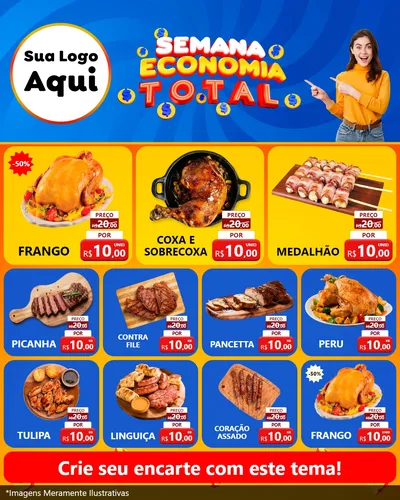 Modelo de Rede Social para Feed Instagram com o tema Semana Economia Total para Assados