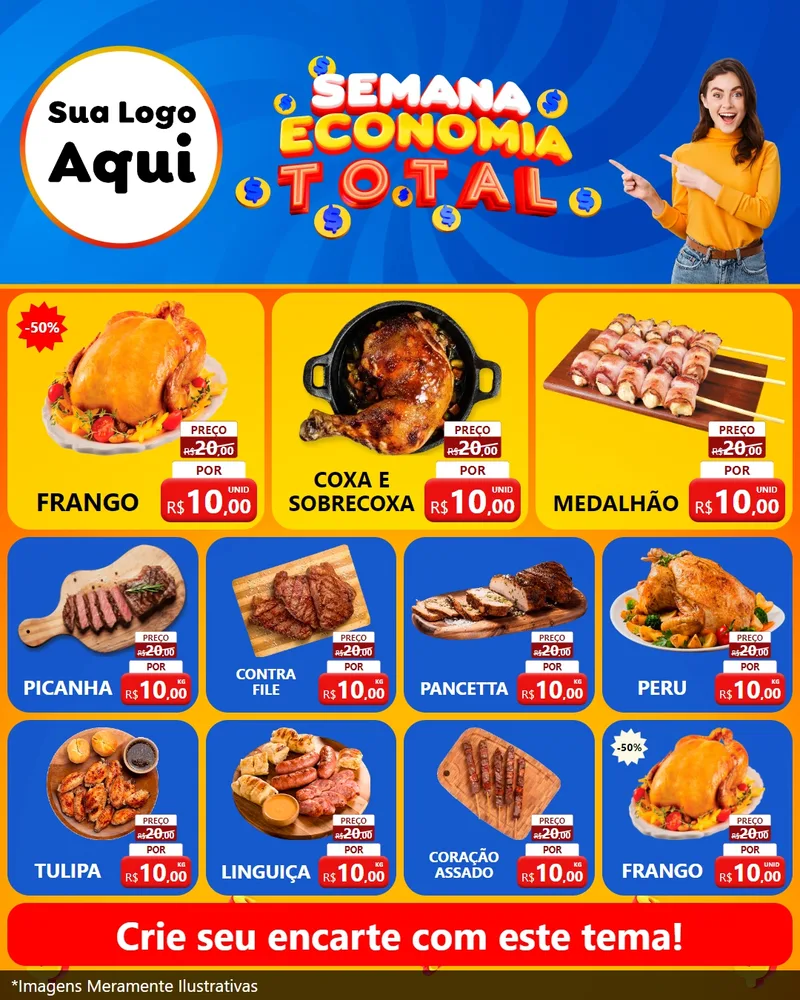 Modelo de Rede Social para Feed Instagram com o tema Semana Economia Total para Assados
