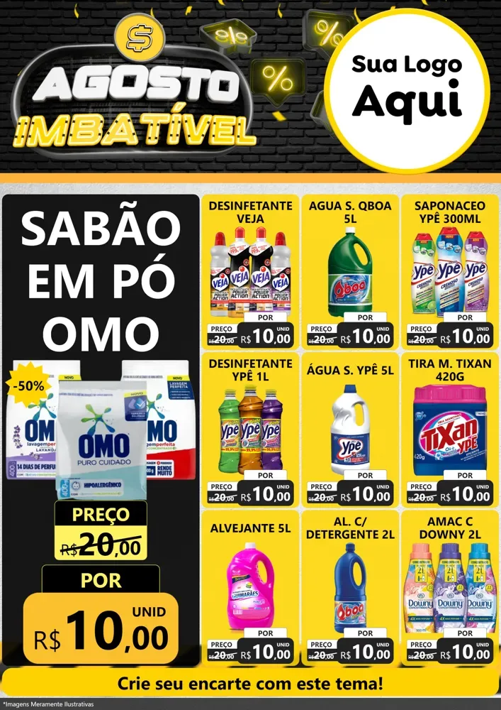 Modelo de Encarte para Encarte A4 Vertical com o tema Agosto Imbatível para Produtos de Limpeza