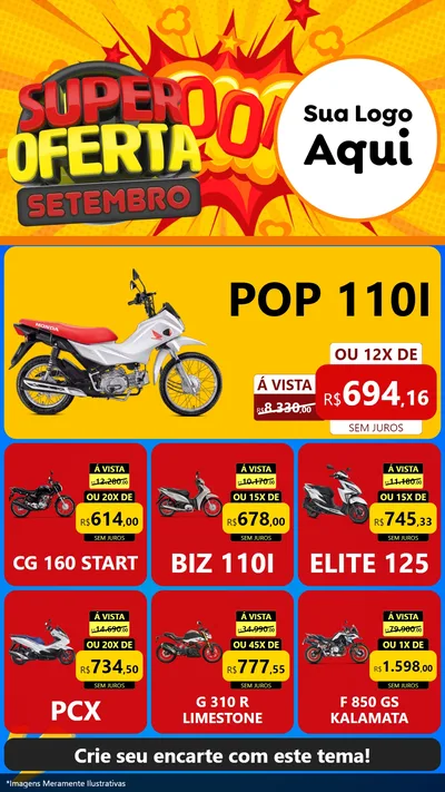 Modelo de Rede Social para Stories com o tema Super Oferta Setembro para Concessionaria de Motos