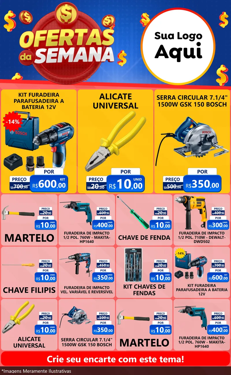 Modelo de Encarte para Encarte Grande com o tema Ofertas Da Semana para Maquinas e Ferramentas