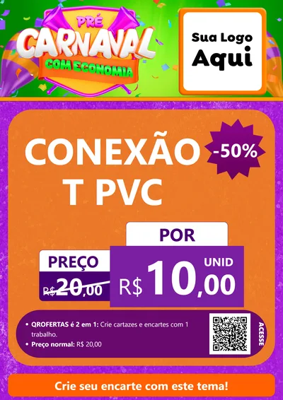 Modelo de Cartaz para Cartaz A4 Vertical com o tema Pré-Carnaval Com Economia para Tubos e conexões