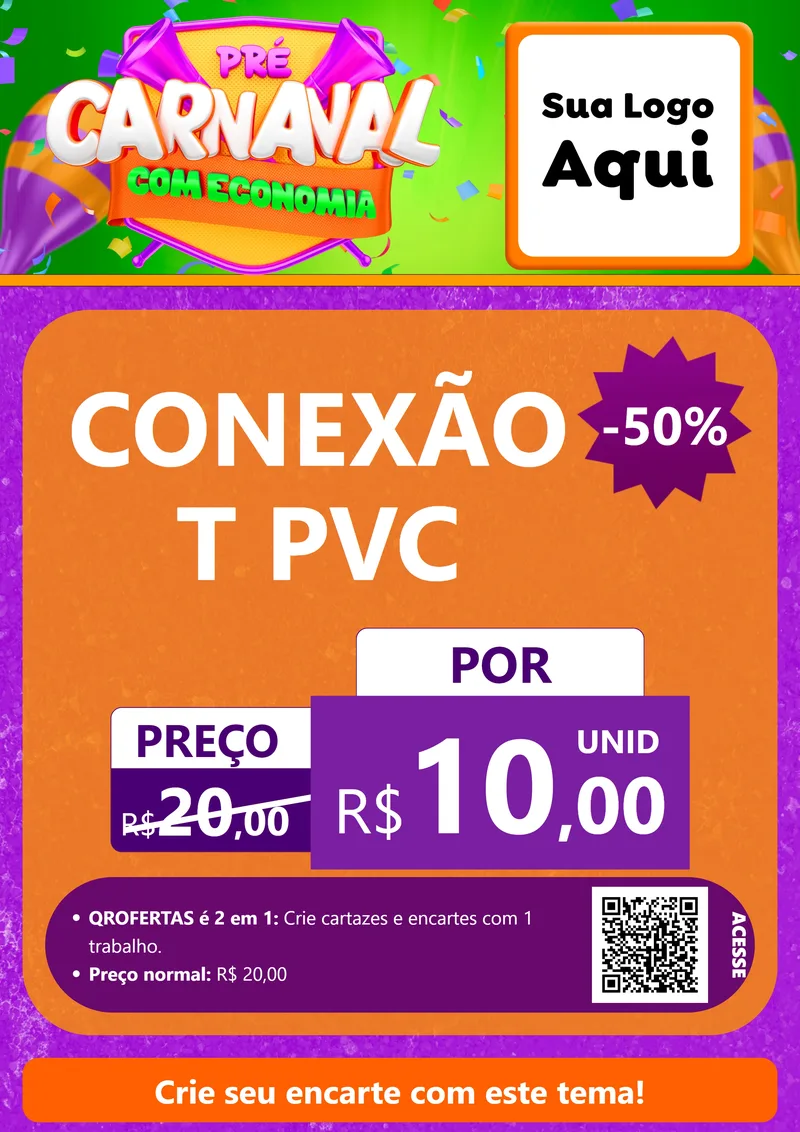 Modelo de Cartaz para Cartaz A4 Vertical com o tema Pré-Carnaval Com Economia para Tubos e conexões
