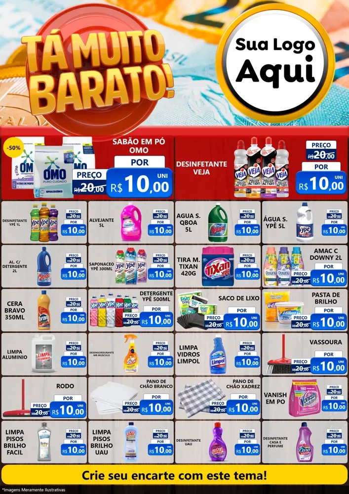 Modelo de Encarte para Encarte A4 Vertical com o tema Está Muito Barato para Produtos de Limpeza