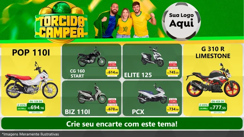 Modelo de TV para TV Horizontal com o tema Torcida Campeã - Copa para Concessionaria de Motos