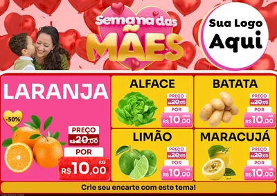 Modelo de Encarte para Encarte A4 Horizontal com o tema Semana Das Mães para Hortifrúti