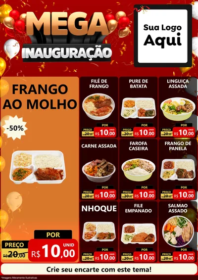 Modelo de Encarte para Encarte A4 Vertical com o tema Mega Inauguração para Restaurante