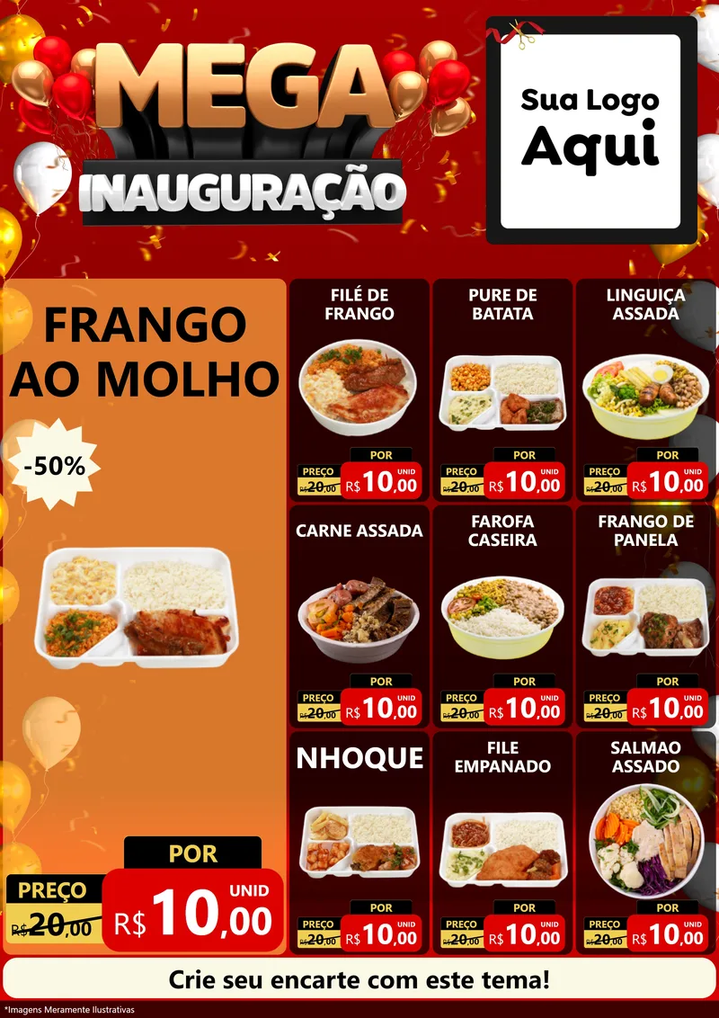 Modelo de Encarte para Encarte A4 Vertical com o tema Mega Inauguração para Restaurante