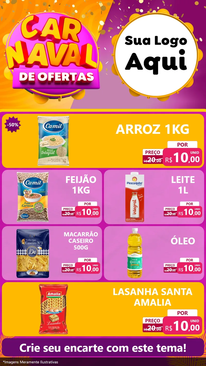 Modelo de TV para TV Vertical com o tema Carnaval de Ofertas para Supermercado