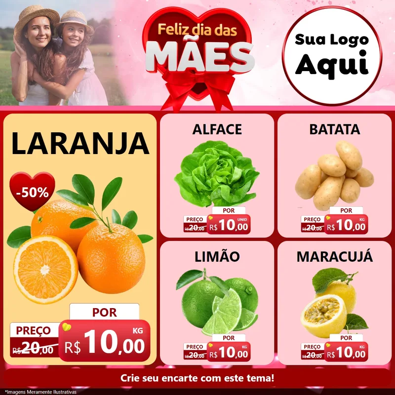 Modelo de Rede Social para Feed Facebook com o tema Feliz Dia Das Mães para Hortifrúti