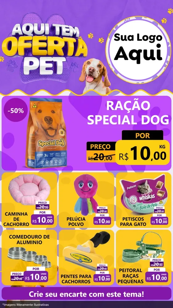 Modelo de Rede Social para Stories com o tema Aqui tem Oferta Pet para Pet Shop