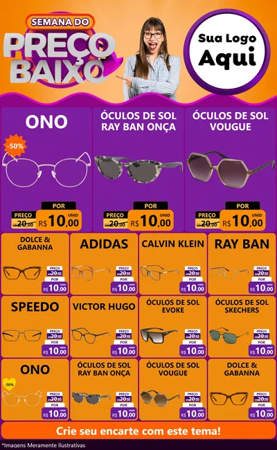 Modelo de Encarte para Encarte Grande com o tema Semana do Preço Baixo para Óticas