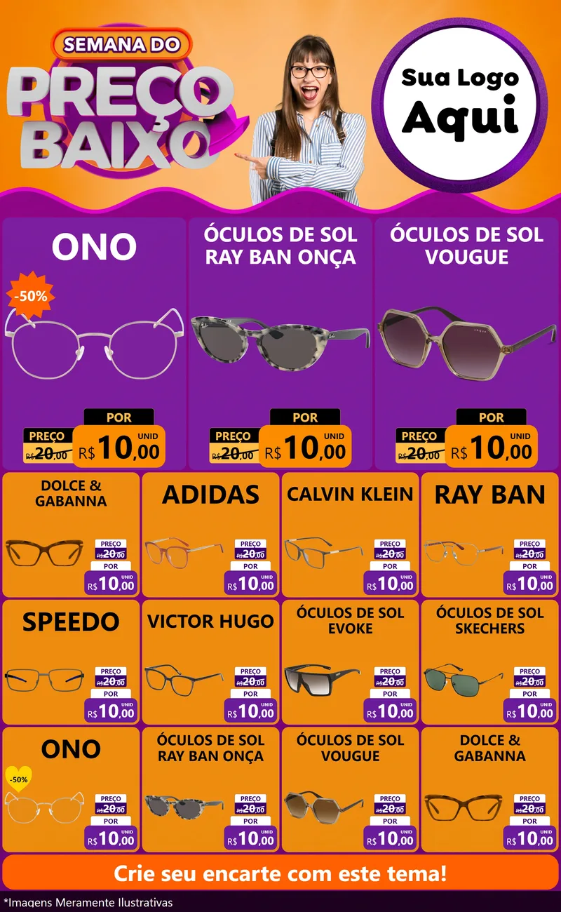 Modelo de Encarte para Encarte Grande com o tema Semana do Preço Baixo para Óticas