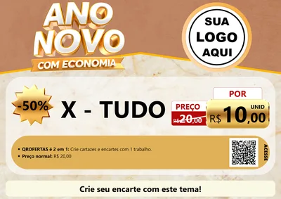 Modelo de Cartaz para Cartaz A4 Horizontal com o tema Ano Novo Com Economia para Hamburgueria