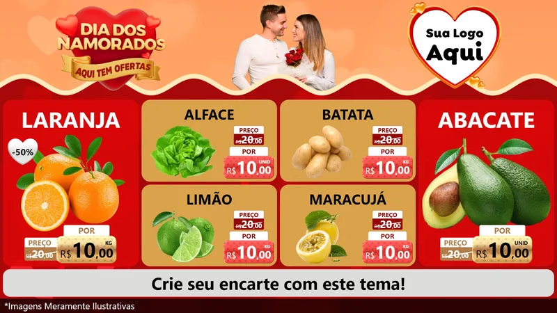 Modelo de TV para TV Horizontal com o tema Dia dos Namorados - Aqui Tem Ofertas para Hortifrúti