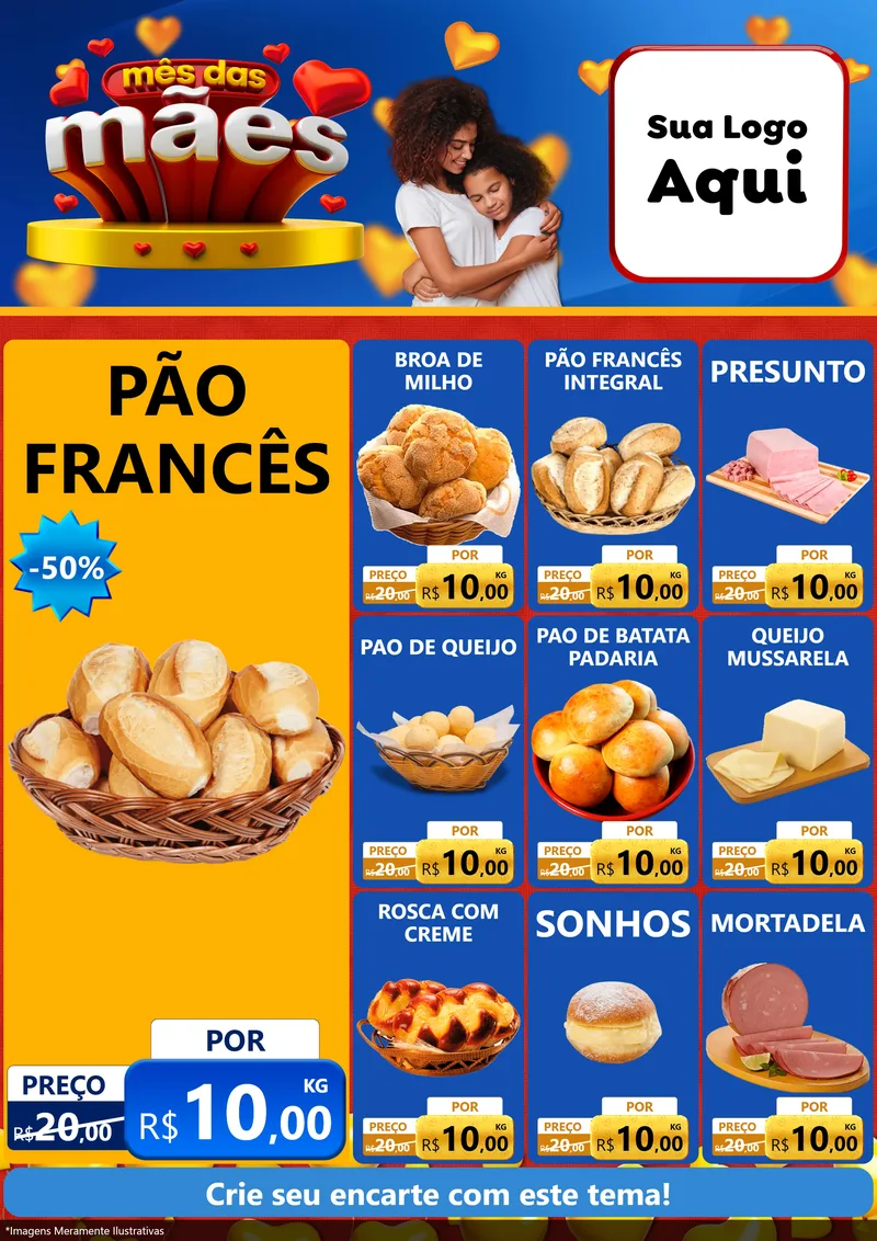 Modelo de Encarte para Encarte A4 Vertical com o tema Mês das Mães para Padaria