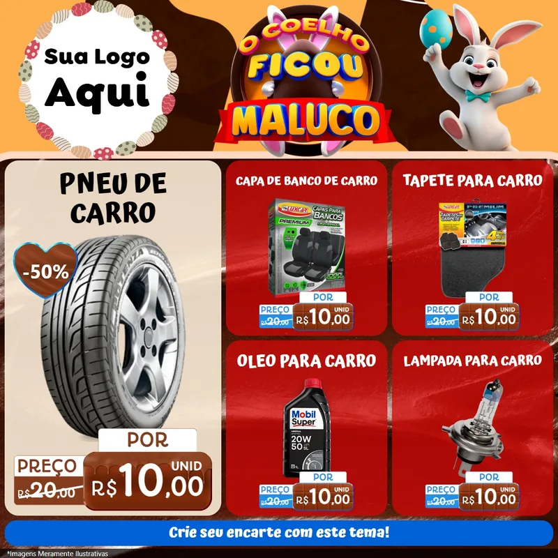 Modelo de Rede Social para Feed Facebook com o tema O Coelho Ficou Maluco - Páscoa para Auto peças