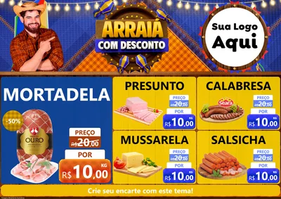 Modelo de Encarte para Encarte A4 Horizontal com o tema Arraiá Com Desconto para Frios e Laticínios