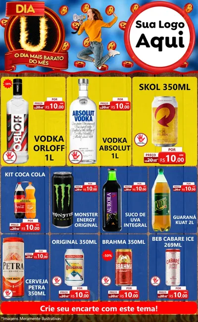 Modelo de Encarte para Encarte Grande com o tema Dia U - O Dia Mais Barato Do Mês para Distribuidora de bebidas