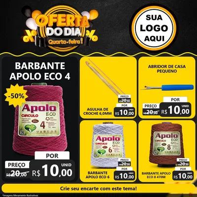 Modelo de Rede Social para Feed Facebook com o tema Oferta do Dia - Quarta Feira! para Armarinho e Aviamentos