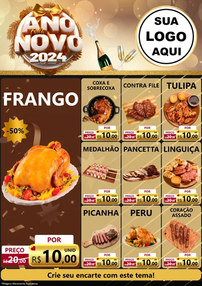 Modelo de Encarte para Encarte A4 Vertical com o tema Feliz Ano Novo 2027 para Assados