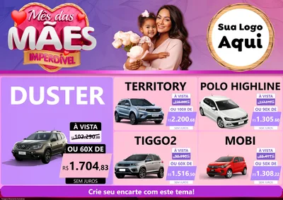 Modelo de Encarte para Encarte A4 Horizontal com o tema Mês das Mães Imperdível para Concessionaria de Carros