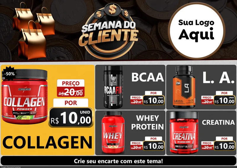Modelo de Encarte para Encarte A4 Horizontal com o tema Semana do Cliente para Suplementos alimentares