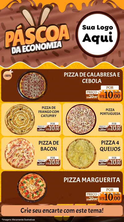 Modelo de TV para TV Vertical com o tema Páscoa da Economia para Pizzaria