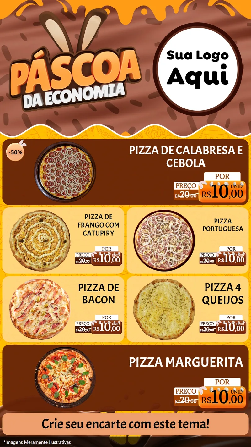 Modelo de TV para TV Vertical com o tema Páscoa da Economia para Pizzaria