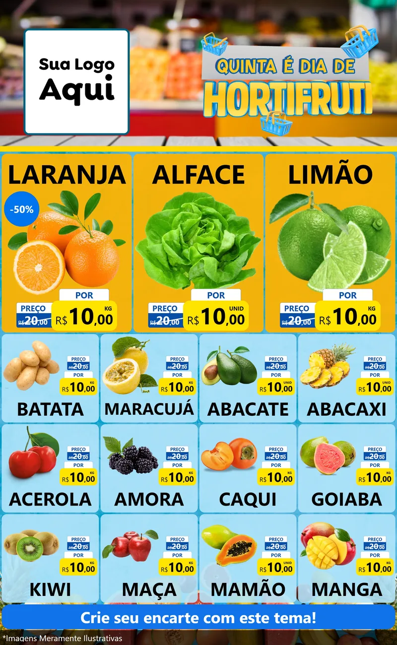 Modelo de Encarte para Encarte Grande com o tema Quinta É Dia de Hortifruti para Hortifrúti