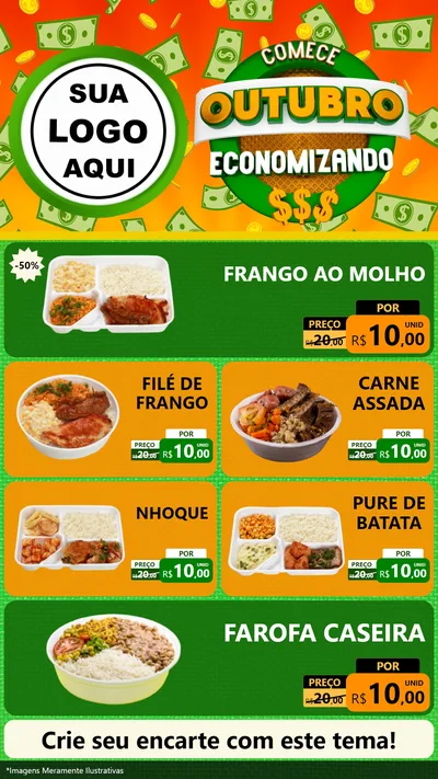 Modelo de TV para TV Vertical com o tema Comece Outubro Economizando para Restaurante