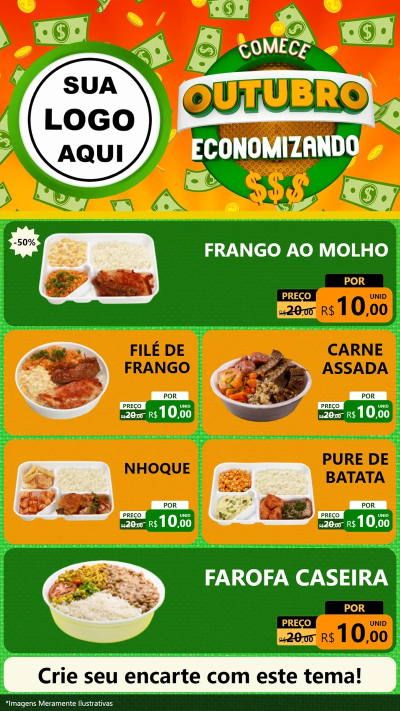 Modelo de TV para TV Vertical com o tema Comece Outubro Economizando para Restaurante