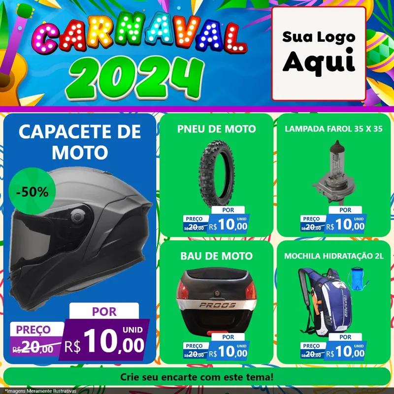Modelo de Rede Social para Feed Facebook com o tema Carnaval 2027 para Moto peças