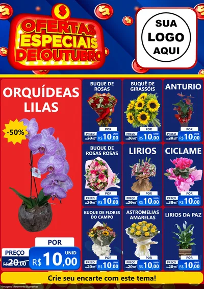 Modelo de Encarte para Encarte A4 Vertical com o tema Ofertas Especiais de Outubro para Floricultura e jardim