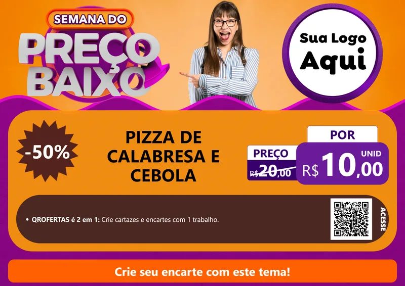 Modelo de Cartaz para Cartaz A4 Horizontal com o tema Semana do Preço Baixo para Pizzaria