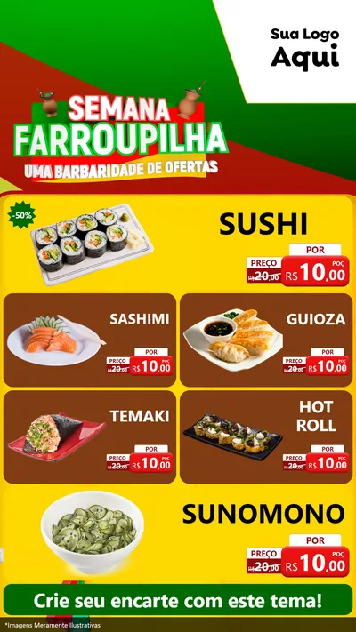 Modelo de TV para TV Vertical com o tema Semana Farroupilha - Uma Barbaridade de Ofertas para Comida japonesa