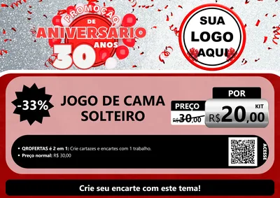 Modelo de Cartaz para Cartaz A4 Horizontal com o tema Promoção de Aniversário - 30 Anos para Cama, Mesa e Banho