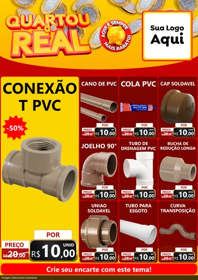 Modelo de Encarte para Encarte A4 Vertical com o tema Quartou do Real para Tubos e conexões
