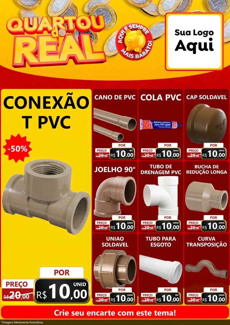 Modelo de Encarte para Encarte A4 Vertical com o tema Quartou do Real para Tubos e conexões